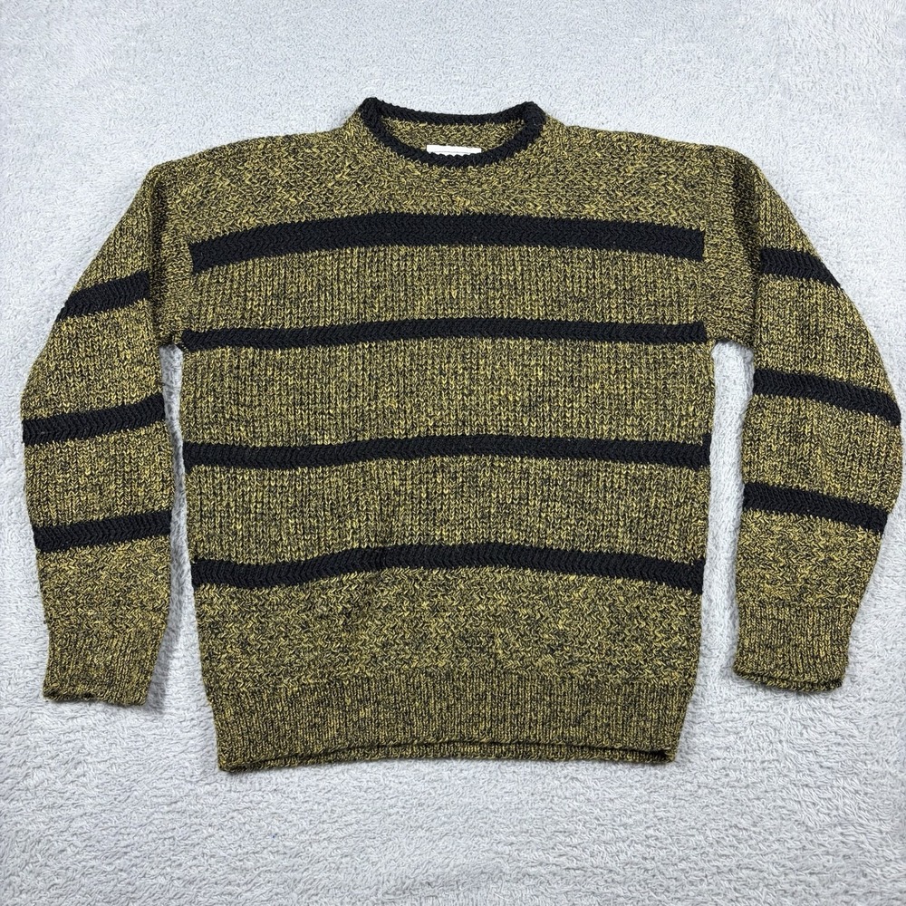 VINTAGE 80s Penrose Marled Knit Sweater Mens Small Acrylic Gold Black Stripe USA